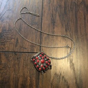 Silver Red Pouch Necklace